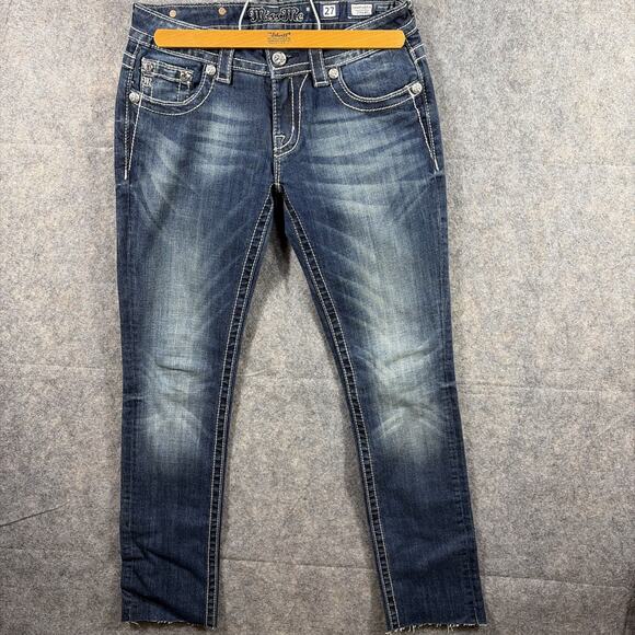 Miss Me Womens Ankle Straight Mid-Rise Distressed Raw Hem Jeans Size 27 - Picture 1 of 13